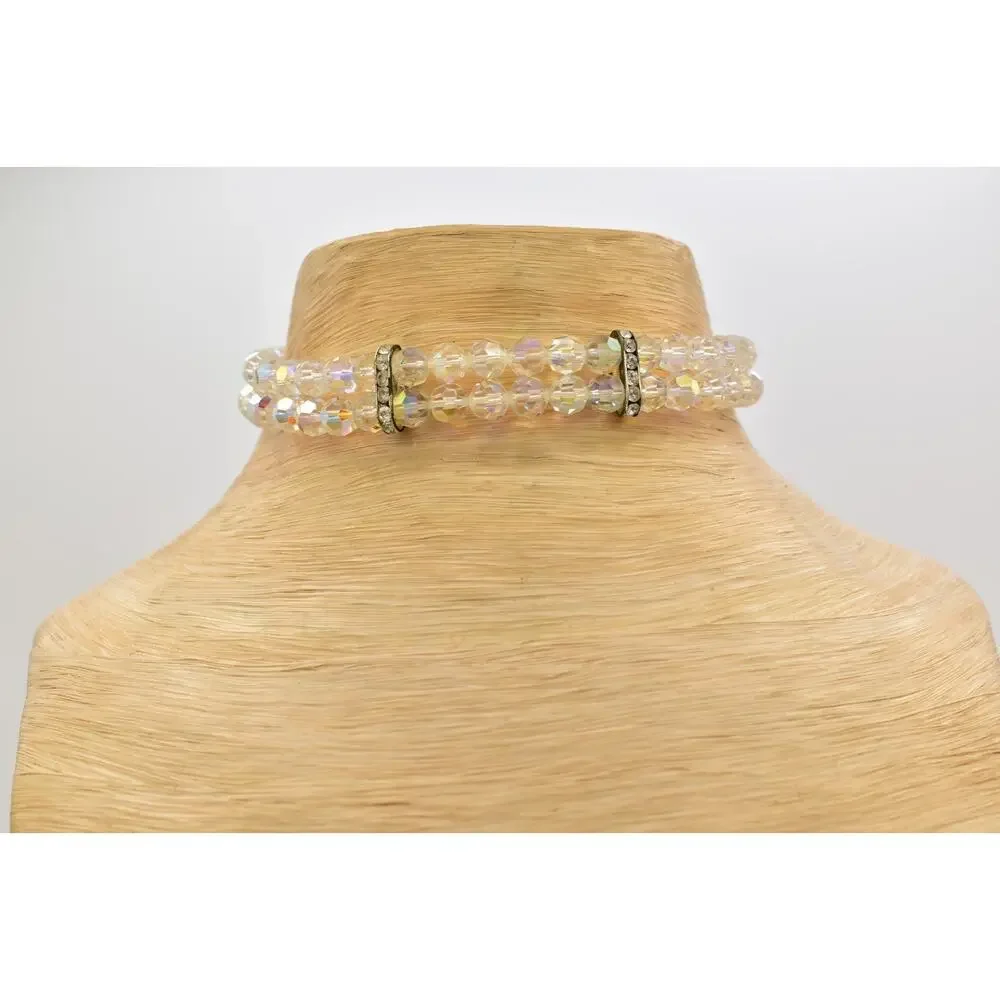 Vintage Aurora Borealis Crystal Choker Necklace AB Glass Chunky 60s 1950s BinBL